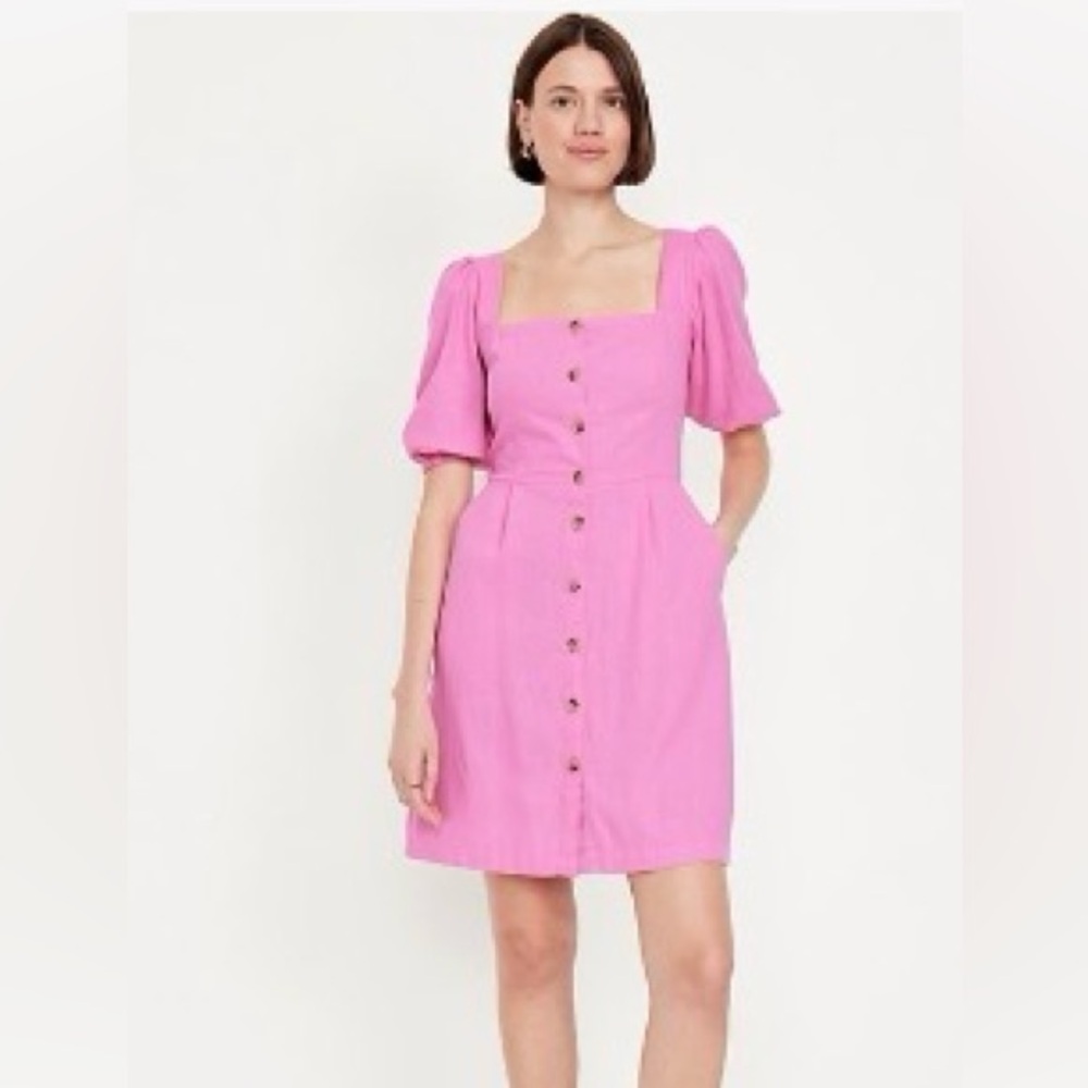Old Navy Pink Puff-Sleeve Mini Dress